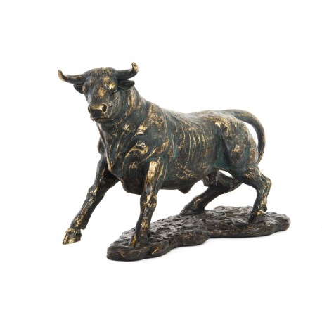 TORO FIGURA IN RESINA CON BASE RAMATO SOPRAMMOBILE DA REGALO