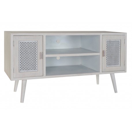 PORTA TV MOBILE SOGGIORNO IN LEGNO 2 SPORTELLI E VANO PER DVD VCR DECODER BIANCO