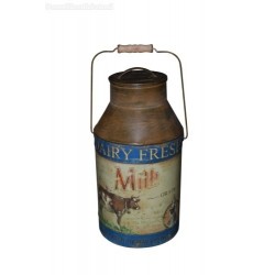 Contenitore secchio latte in latta con manico antico