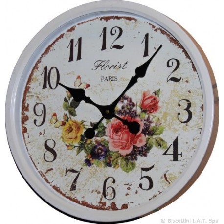 OROLOGIO A PARETE TONDO SVEGLIA A MURO SERIGRAFATO FIORI