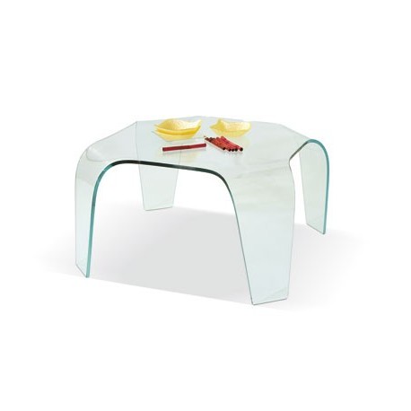 Tavolino Salotto in Vetro Curvo temperato trasparente quadrato