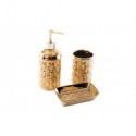BAGNO SET LAVABO ORO 3 PEZZI ARREDO DESIGN DISPENSER SAPONE VASCA BICCHIERE