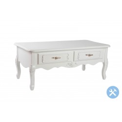 TAVOLINO SALOTTO CLASSICO IN LEGNO MASSELLO CON CASSETTI LACCATO BIANCO SHABBY