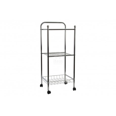 CARRELLO SCAFFALE LIBRERIA CUCINA BAGNO CAMERETTA ACCIAIO CON RUOTE 3 RIPIANI