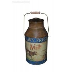 Contenitore secchio latte in latta con manico antico DECORATO DA COLLEZIONE