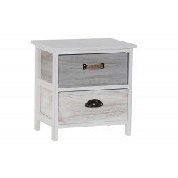 COMODINO CASSETTIERA IN LEGNO SBIANCATO SHABBY CHIC 2 CASSETTI PER CAMERA