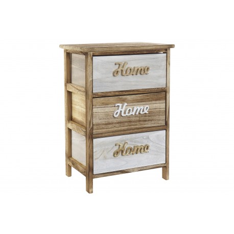 CASSETTIERA COMODINO IN LEGNO NATURALE SHABBY 3 CASSETTI DECORATI HOME